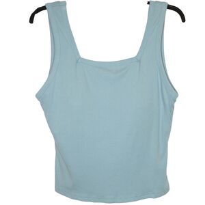 OGL Light Blue Ribbed Square Neck Padded Shelf Bra Brami Tank Top 2XL
